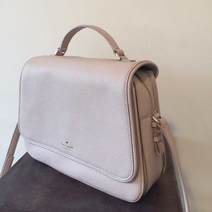 Kate spade satchel bag with flap in soft taupe